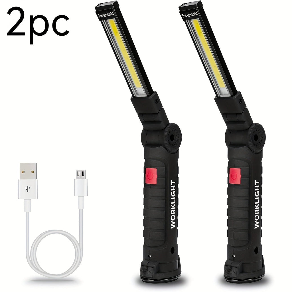 Rechargeable COB LED Work Light with Magnetic Base – 1000 Lumen Portable Camping Flashlight, 5 Modes, USB-C, Hanging Lamp for Garage Yard Emergency Outdoor Use, 2/3/4 Pack