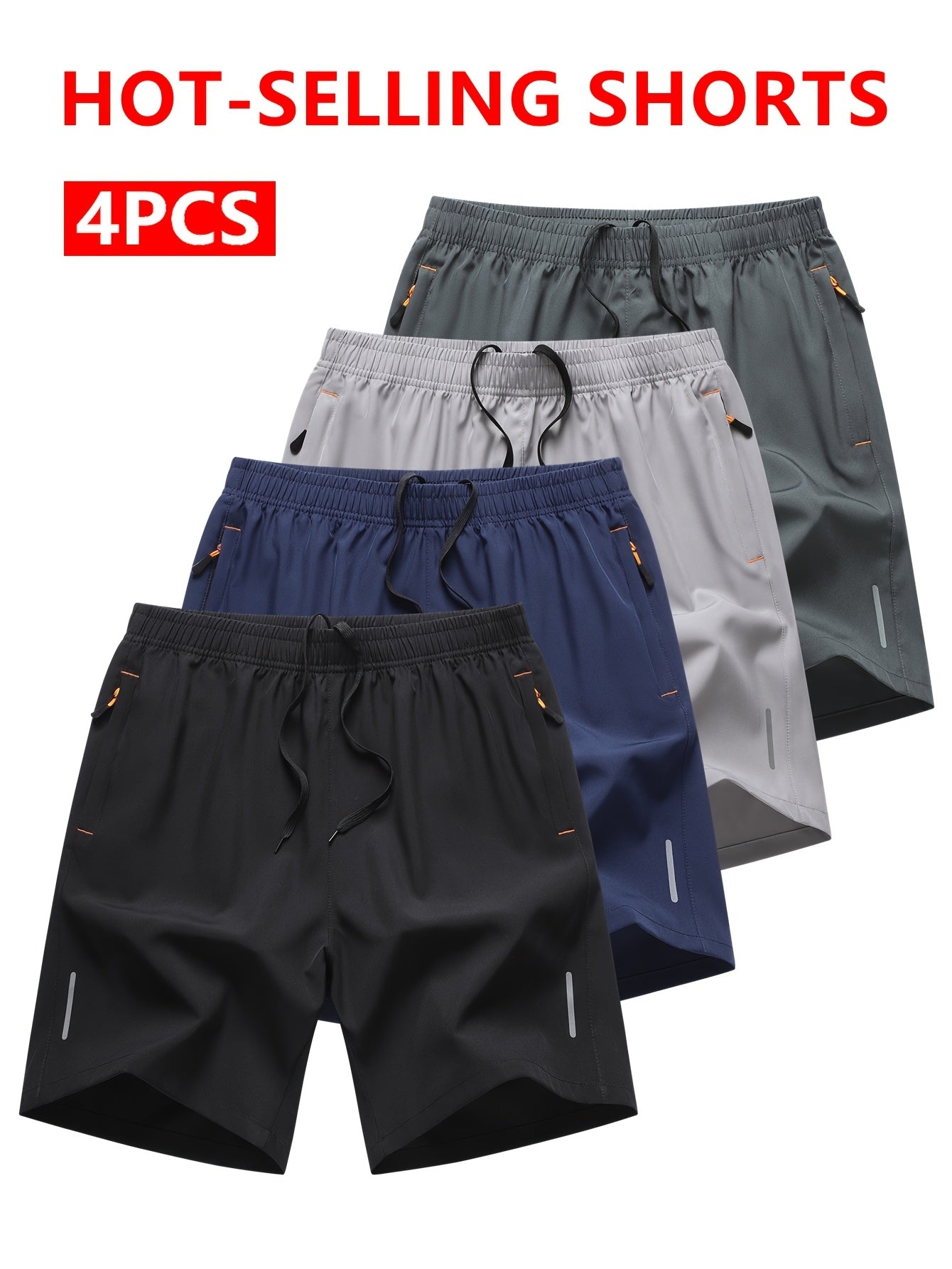 Men's Athletic Shorts 4-Pack Quick-Dry Lightweight Breathable, Zipper Pockets Drawstring Waist Loose Fit for Running, Gym, Cycling, Basketball, Tennis, Outdoor Sports & Beach - Mixed Colors S-XXXL
