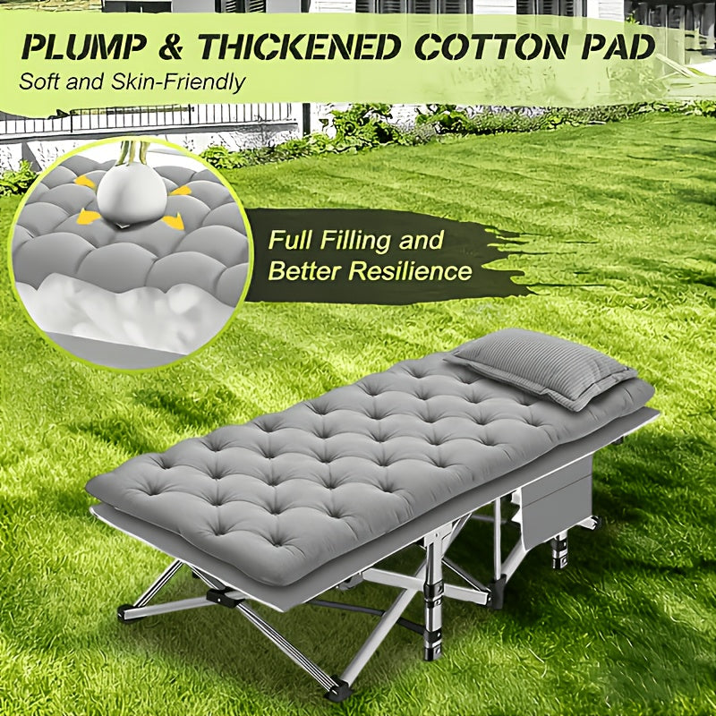 Velora Folding Camping Cot No Mattress for Adults – Double Layer Oxford Fabric, Heavy Duty 500/600/700 LBS, Portable Outdoor Bed with Carrying Case, Black & Gray