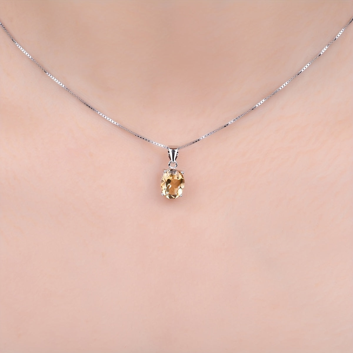 925 Sterling Silver Natural Gemstone Oval Cut Pendant Necklace for Women – Amethyst Citrine Garnet Peridot Topaz Multi-Faceted Fine Jewelry, Elegant Dating Daily Gift for Girls