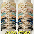 24pc Bohemian Cross Charm Bracelet Set – Colorful Elastic Stretch Bands with Resin & Glass Cross Charms, Bulk Pack for Daily Wear, Vacation, Parties & Holiday Gifting