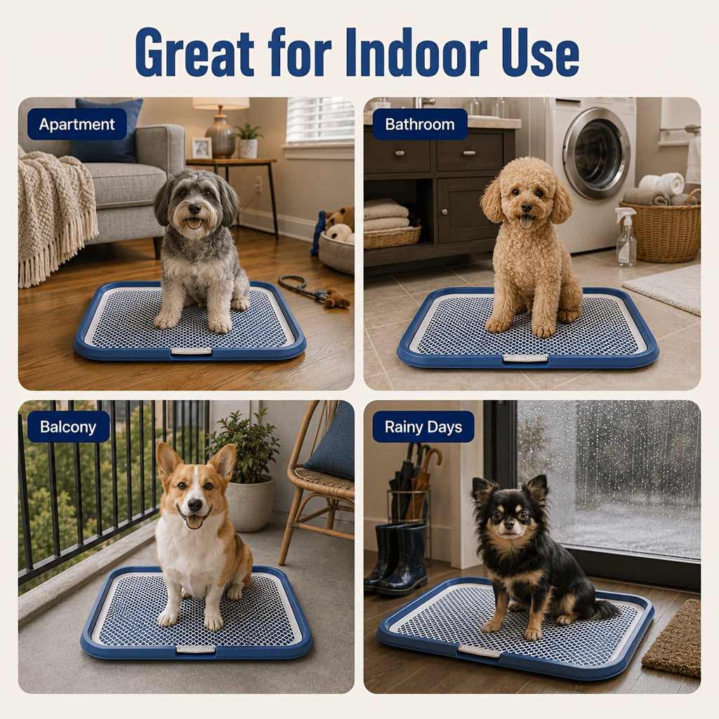 Leak-Proof Dog Potty Tray Indoor Puppy Toilet with Removable Grating Washable Pee Pad Holder for Apartment Puppy Training Pet Potty Station for Small Medium Dogs Easy Clean
