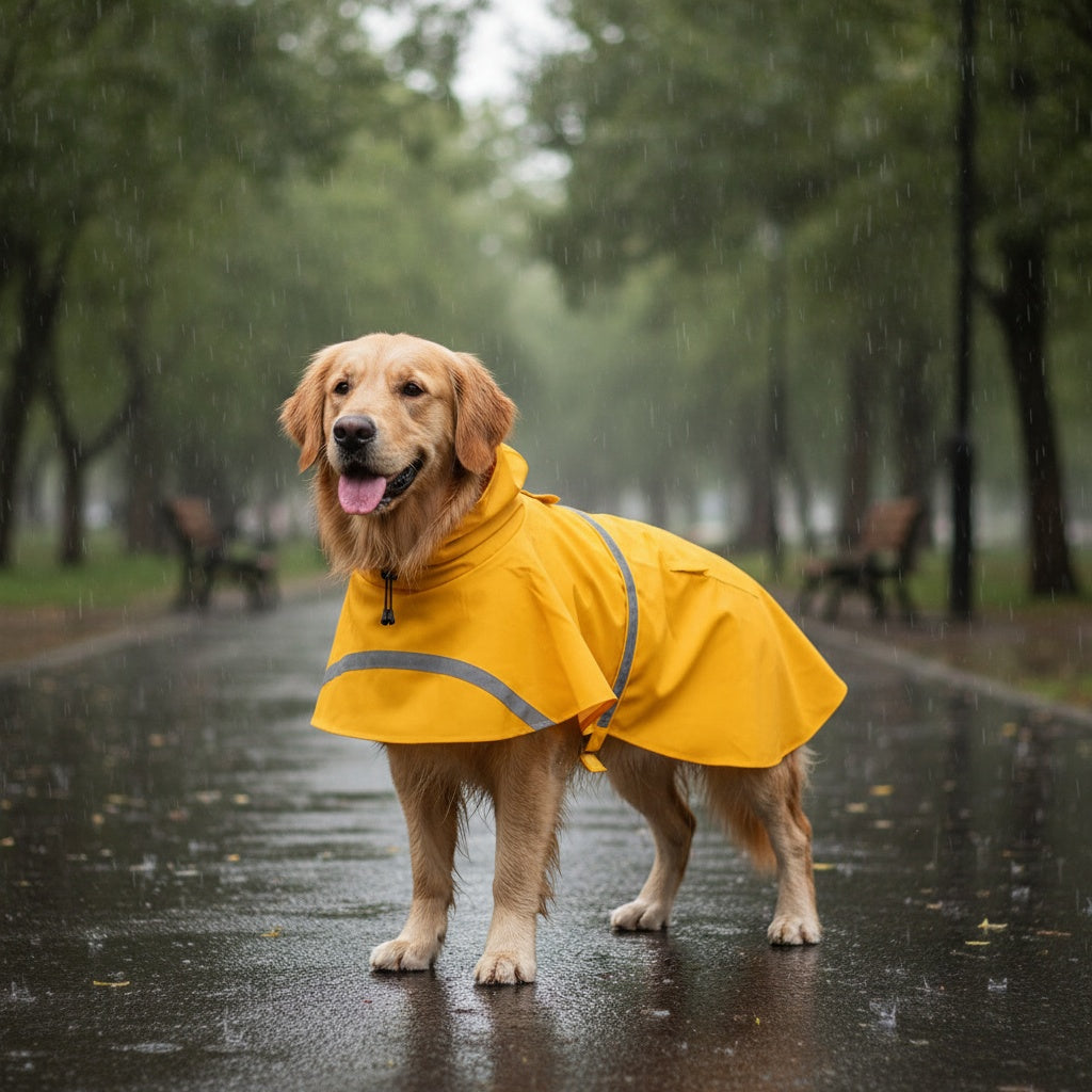 Reflective Dog Raincoat with Hooded Cape Waterproof Pullover Pet Rain Jacket for All Breeds – Easy On/Off Hook-and-Loop Closure, Sizes S-3XL, Yellow