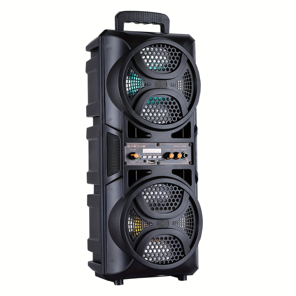 3000W Portable Bluetooth Party Speaker – Double 6.5'' Subwoofer Stereo Sound, LED Colorful Lights, FM Radio, Microphone Included, TF/USB/AUX Support, Outdoor & Home Party Speaker – Black