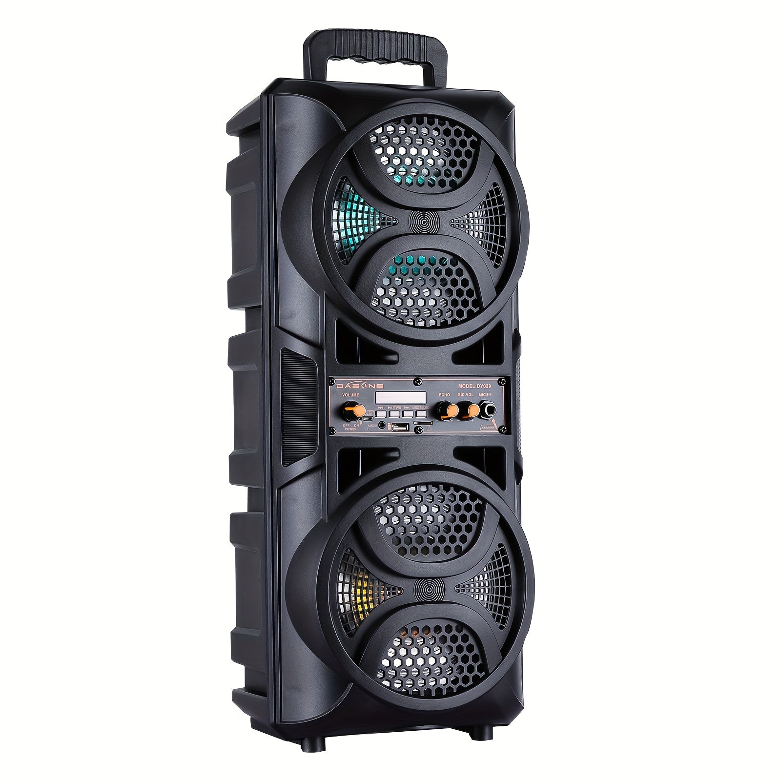 3000W Portable Bluetooth Party Speaker – Double 6.5'' Subwoofer Stereo Sound, LED Colorful Lights, FM Radio, Microphone Included, TF/USB/AUX Support, Outdoor & Home Party Speaker – Black