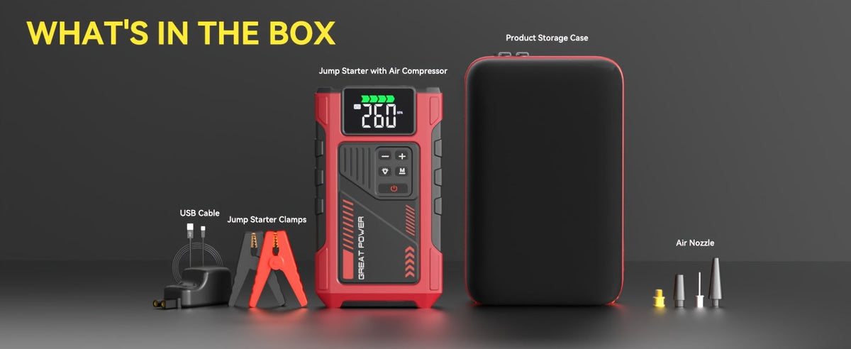 5-in-1 Jump Starter with Air Compressor 5000A Peak – 150 PSI Tire Inflator, 12V Car Battery Jump Pack for Gas & Diesel, Smart Cables & Battery Charger