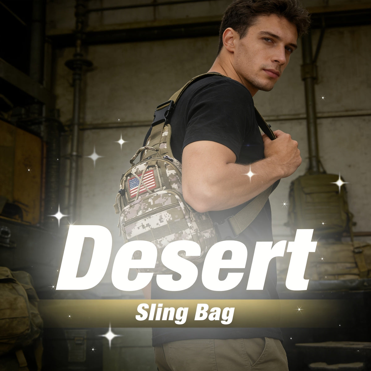 Tactical Sling Backpack Lightweight Crossbody Daypack – Military Camo Shoulder Bag for Cycling Hiking Travel Daily Use, Multiple Colors with Flag Patch Option, Men Women EDC Bag
