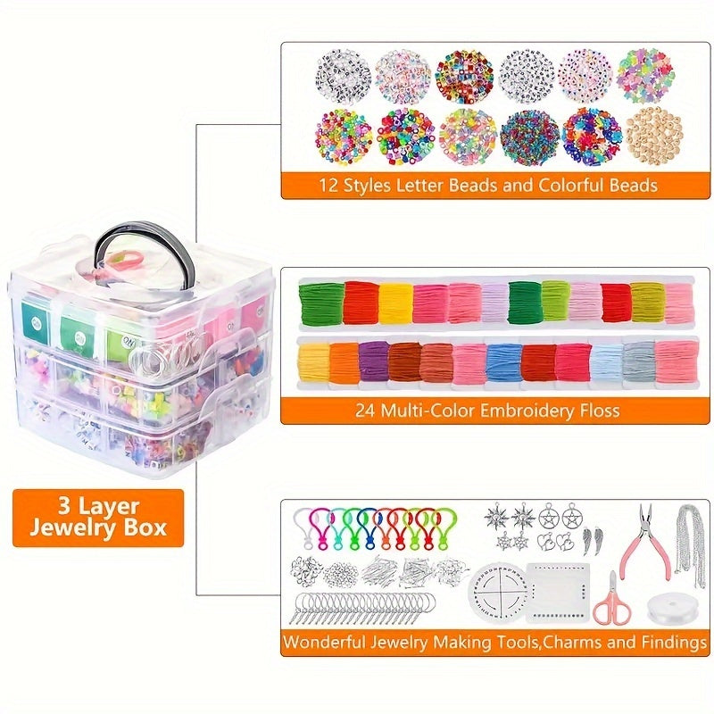 DIY Jewelry Making Kit 4655pcs Beads Bracelet Necklace Earring Set with 3-Tier Organizer Box Letter Charms Tools Gift for Girls Women