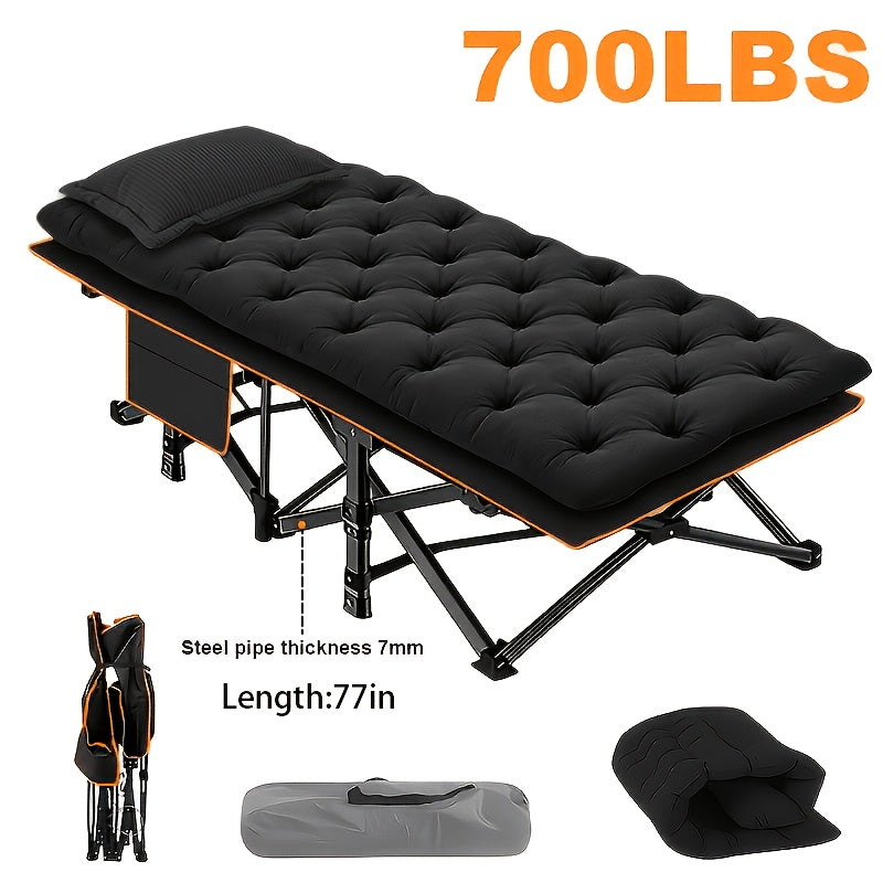 Velora Folding Camping Cot No Mattress for Adults – Double Layer Oxford Fabric, Heavy Duty 500/600/700 LBS, Portable Outdoor Bed with Carrying Case, Black & Gray