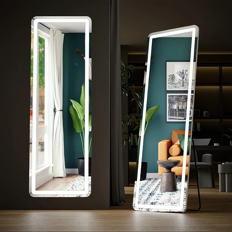 Full Length Floor Mirror with LED Lights - Arched & Rectangle Top, Aluminum Frame, 71" Standing Dressing Mirror for Bedroom & Living Room, Black Gold White, 5mm Tempered Glass