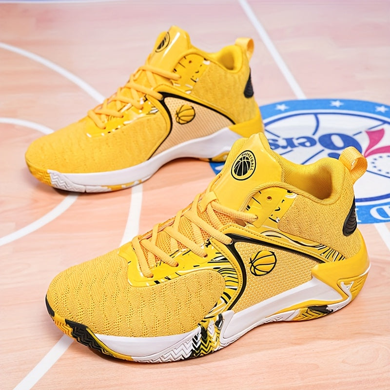 Men's High Top Basketball Shoes Anti-Slip Rubber Sole Breathable Upper – Lace-Up Ankle Support Sneakers in Red Black Yellow Cushioned Insole All-Season US Sizes 6.5 to 13.5