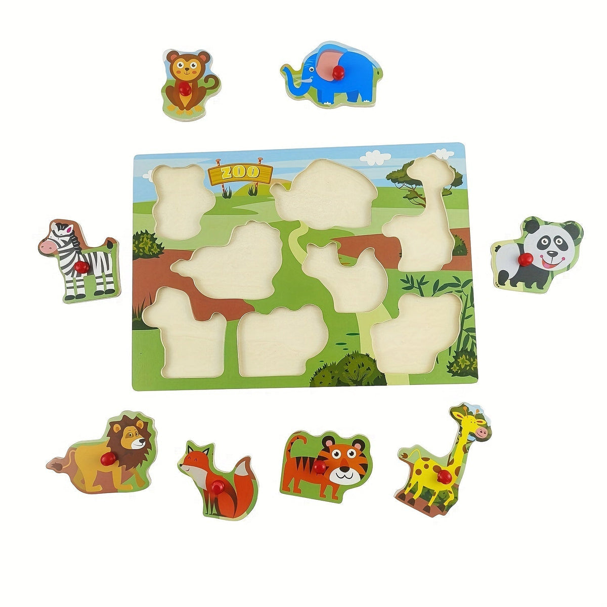 Wooden Peg Puzzle Set of 4 Toddlers 32 Pieces Chunky Knob Puzzles Farm Zoo Animal Themes Montessori Learning Toy for Ages 1 2 3 Fine Motor Skills Birthday Christmas Easter Gift Boys Girls