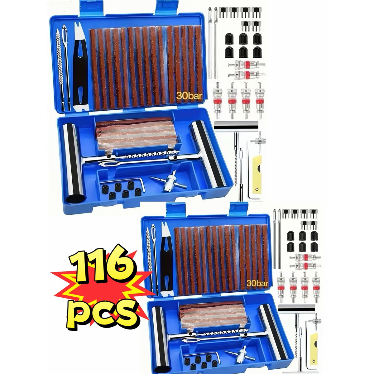 Tire Repair Tool Kit 47 58 104 116 Piece Industrial Grade Tubeless Flat Tire Fix No Battery Manual Hand Tools for Cars Motorcycles Trucks Tractors Trailers ATVs Optional Storage Bag & Gloves | Nova Mart