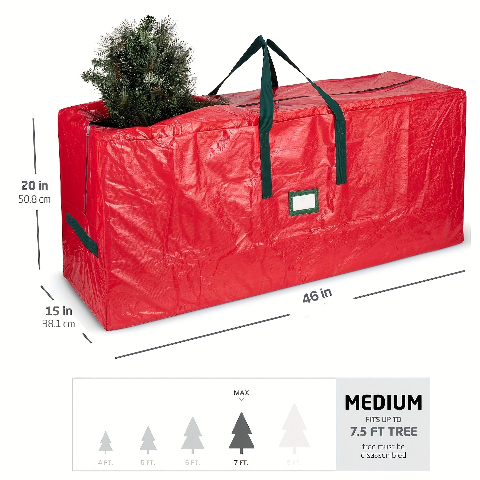 Christmas Tree Storage Bag for 7.5ft Trees Heavy Duty Extra Large Xmas Holiday Tree Bag Dual Zippers Reinforced Handles Wide Opening Easy Storage Red Reusable