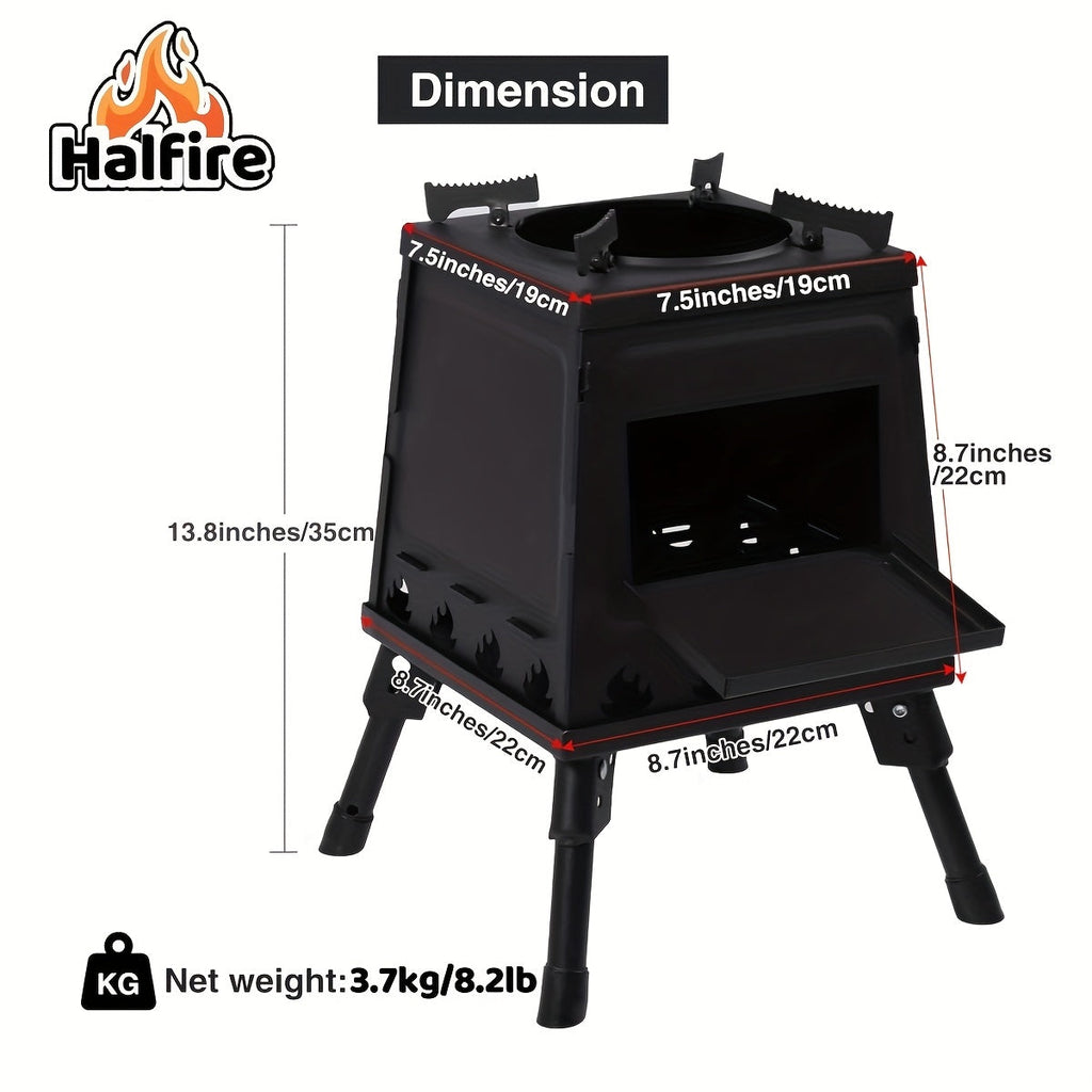 Portable Wood Burning Camp Stove – Heavy-Duty Iron Campfire Stove with Sturdy Legs & Air Vents, Firewood & Charcoal Compatible, No Electricity Needed, Outdoor Cooking for Hiking Backpacking BBQ Picnic Travel