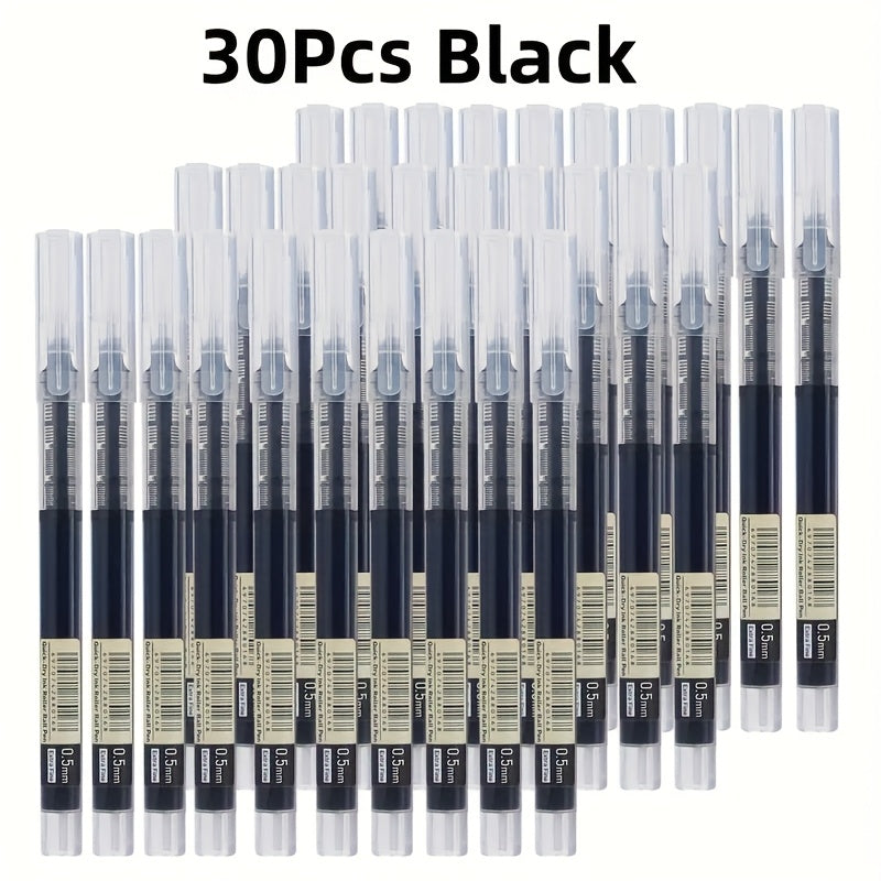 30-Pack Quick-Dry Gel Pens 0.5mm Fine Tip – Black, Blue & Red Smooth Writing Ink, Safety Cap, Bulk Pen Set for Students, Exams, Office, Journaling & Everyday Use