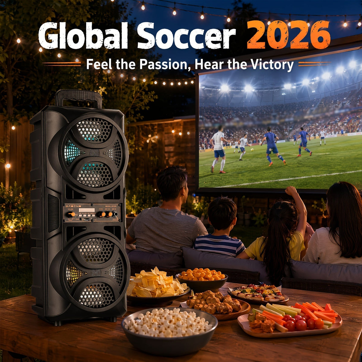 3000W Portable Bluetooth Party Speaker – Double 6.5'' Subwoofer Stereo Sound, LED Colorful Lights, FM Radio, Microphone Included, TF/USB/AUX Support, Outdoor & Home Party Speaker – Black