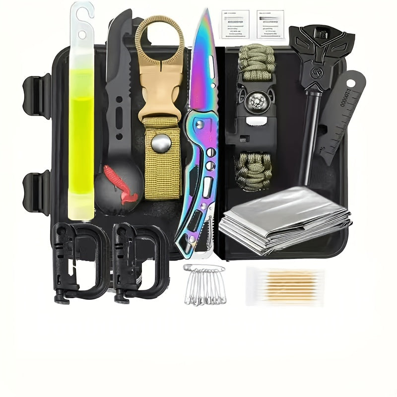 Men's Survival Kit 12 to 115 Piece Emergency Gear Set with Flint Fire Starter Multi-Tool for Camping Hiking Hunting Fishing Outdoor Adventure Gift for Dad Husband