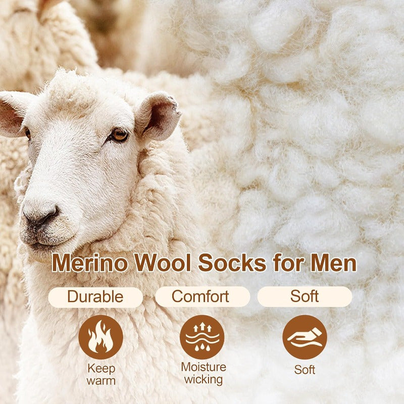 Men's Wool Socks 5 Pairs Extra Thick Thermal Winter Crew Socks – 300g/m² Heavyweight, Striped Pattern, Machine Washable, Size 7-13, Warm Fall & Winter Socks for Men