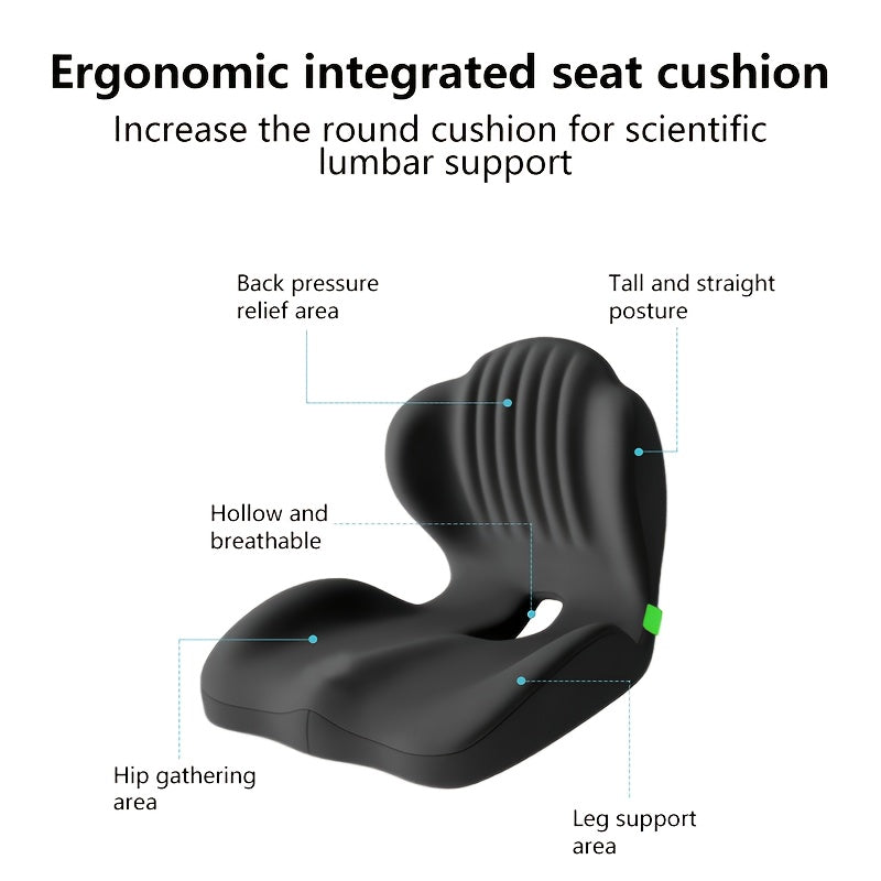 Memory Foam Seat Cushion with Ergonomic Raised Back & Hollow Breathable Design – Coccyx Tailbone Pain Relief Cushion for Office Chair, Car Seat, Wheelchair & Home, Non-Slip Buttock Cushion