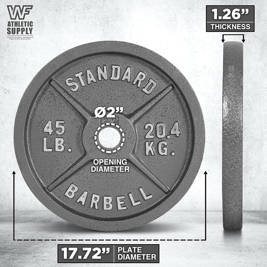 Cast Iron Weight Plates 2-Inch Solid Baked Enamel Finish for Strength Training Weightlifting Bodybuilding Powerlifting Home Gym Barbell 2.5 5 10 25 35 45 100LB