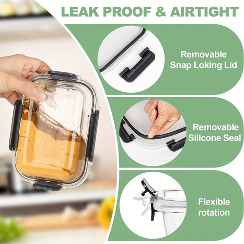 12-Piece Glass Food Storage Containers with Lids – Airtight Leak-Proof Meal Prep Containers, Microwave Oven Freezer Dishwasher Safe Glass Bento Lunch Boxes for Kitchen & Pantry Organization