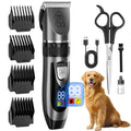 Dog Grooming Kit Wireless Low-Noise Electric Clippers – Rechargeable Lithium Battery, Thick Fur Trimmer with Scissors & Comb for Small & Large Dogs and Cats, Multiple Bundle Options