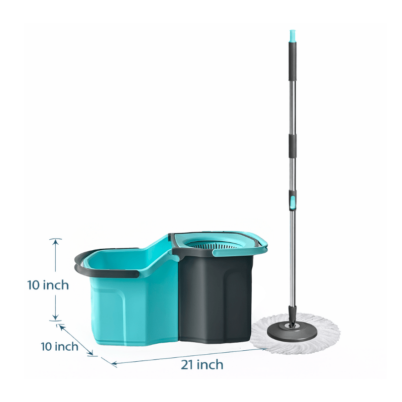 360° Spin Mop and Bucket Set with Wringer – Microfiber Mop Refills Stainless Steel Extended Handle Separate Compartment Floor Cleaning System for Hardwood Tile Laminate, Upgrade Option with 2 Refills