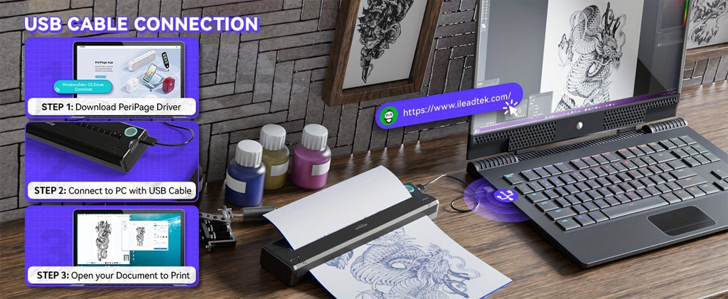 Peripage P90 Tattoo Stencil Printer – Portable Thermal Printer for Tattoo Transfer Paper, Compatible with iOS Android & PC, Mini Wireless Printer Includes 5pcs A4 Transfer Paper, Gift for Tattoo Artists