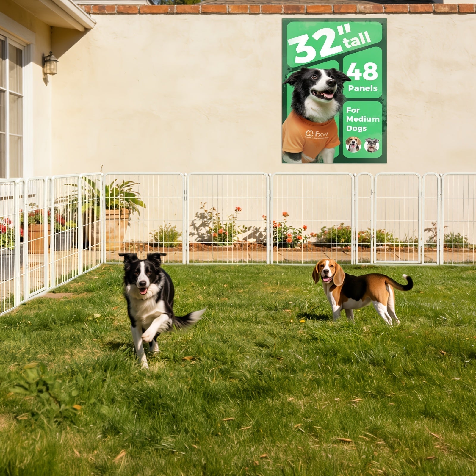 Heavy Duty Metal Dog Playpen with Gate 8 16 24 32 48 Panels 24 32 40 50 Inch Indoor Outdoor Pet Exercise Pen Fence for Large Medium Small Dogs Portable Yard Garden RV Camping by FXW
