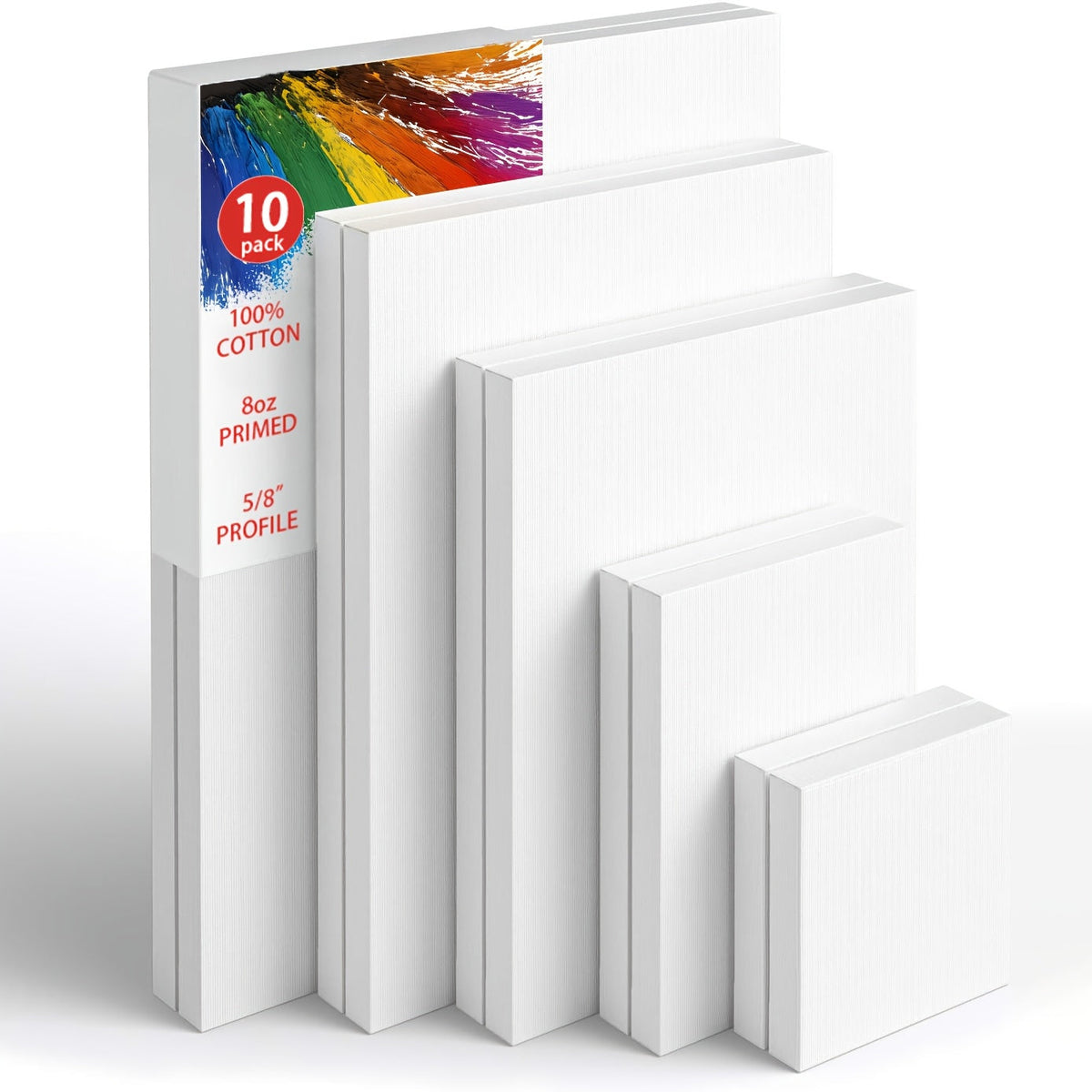 Stretched Canvas Multi-Pack 100% Cotton Primed White – Round Square Rectangular Sets 10 15 20 Pieces for Acrylic Oil Watercolor Painting Pouring Mixed Media Artist Boards Bulk Value Pack