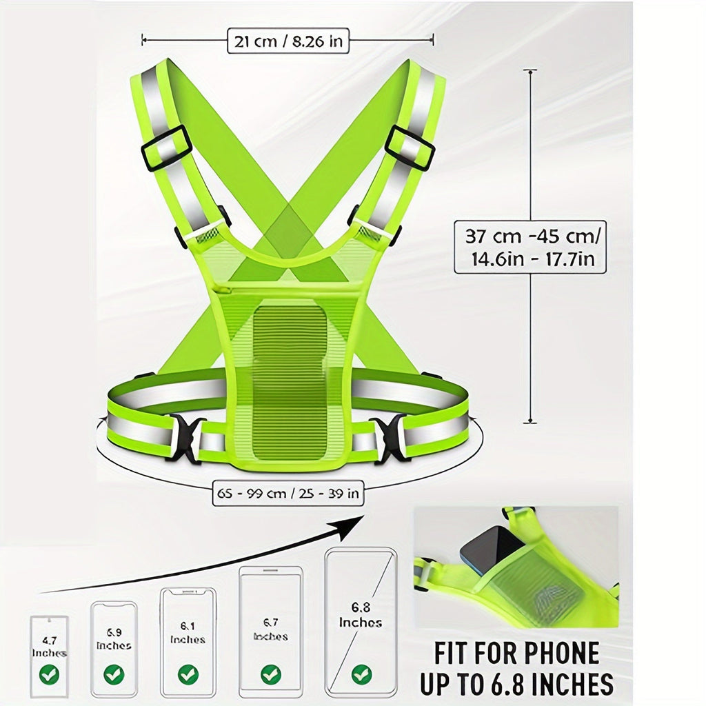 Reflective Running Vest 2-Pack with Phone Holder & 2 Reflective Bracelets – High Visibility Safety Gear for Men Women Jogging Dog Walking Cycling