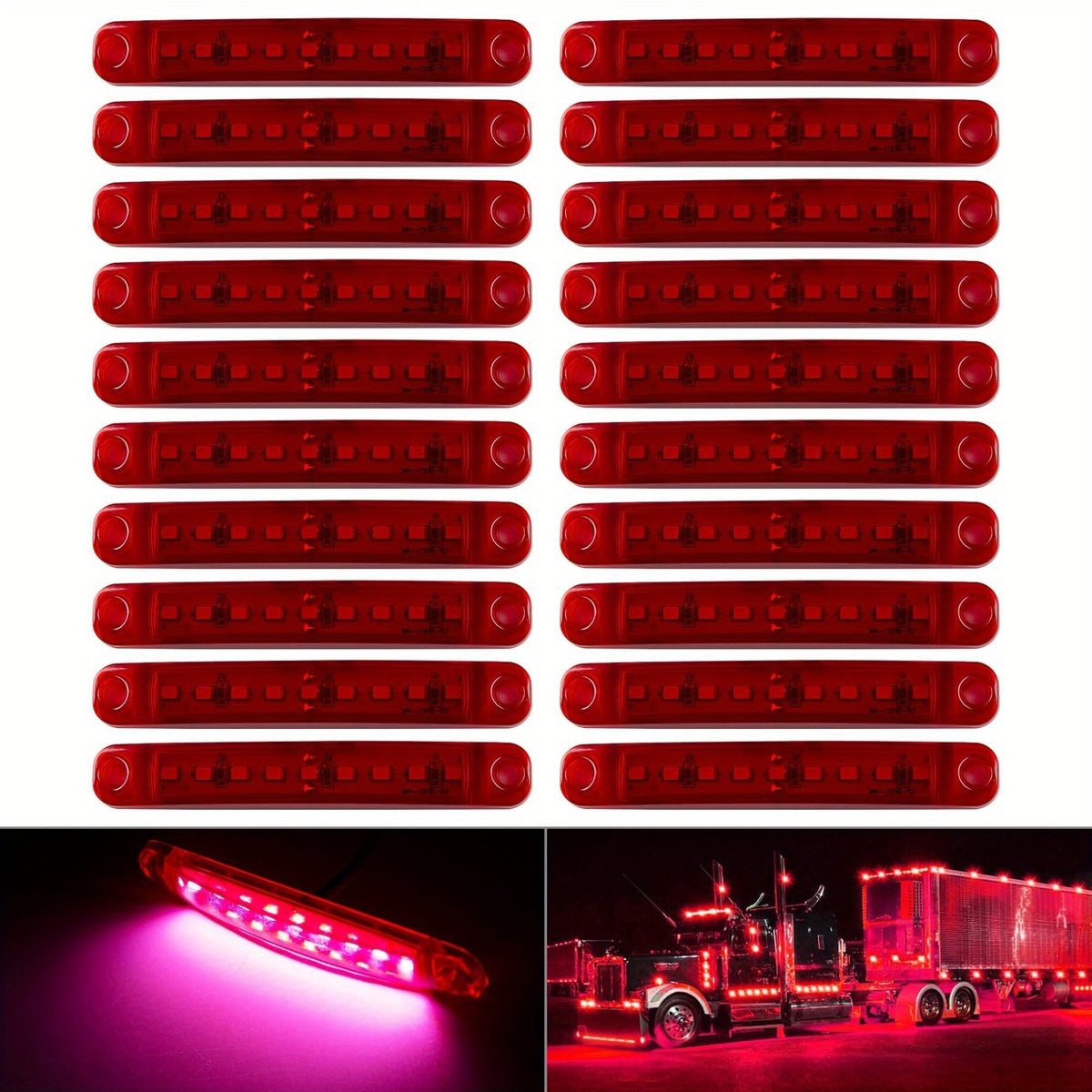 12V 9-LED Side Marker Lights 20-Pack Universal Indicator Clearance Lamp Bar for Truck Car Trailer SUV – White Red Amber Blue Green – Bright LED Side Marker Light Kit