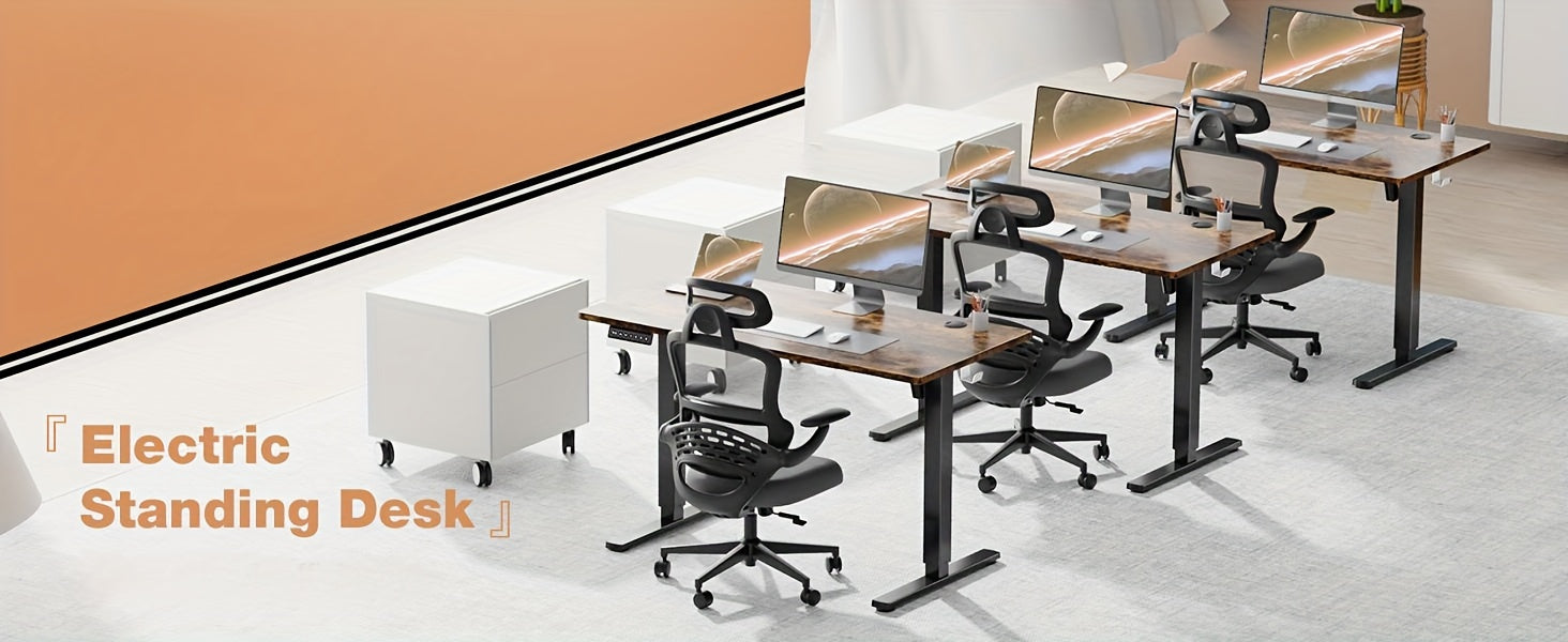 63 Inch Electric Standing Desk Height Adjustable Sit-Stand PC Workstation Wood Desktop Home Office Gaming Room Bedroom 3 Colors 3 Sizes