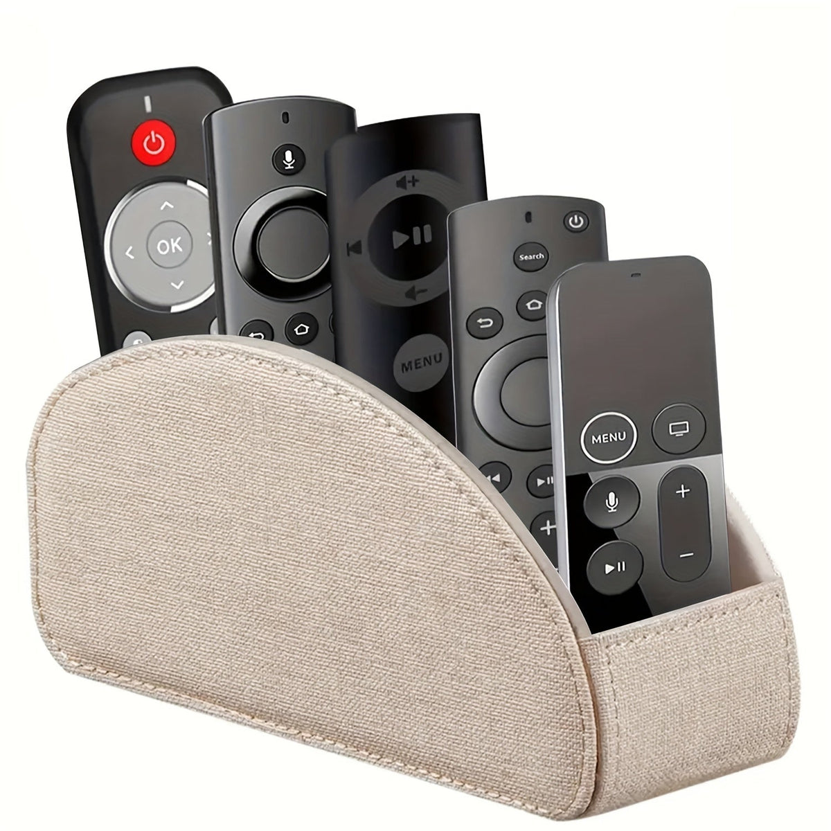 Remote Control Holder with 5 Compartments, Faux Leather Desktop Organizer Caddy for Living Room, Holds TV Remotes Pens Eyeglasses Makeup Brushes Office Stationery, Home Decor Storage Box Accessory