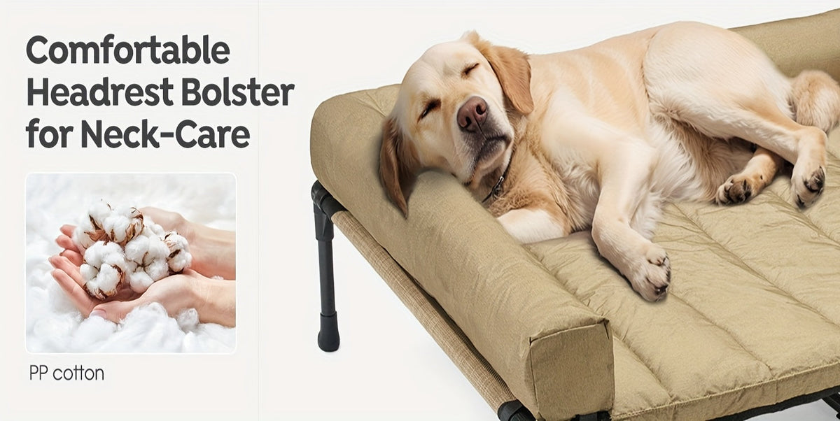 Cooling Elevated Dog Bed with Removable Pillow-Top Mat – Raised Bolster Dog Cot with Breathable Mesh Non-Slip Feet Dog Sofa Bed for Indoor & Outdoor Use