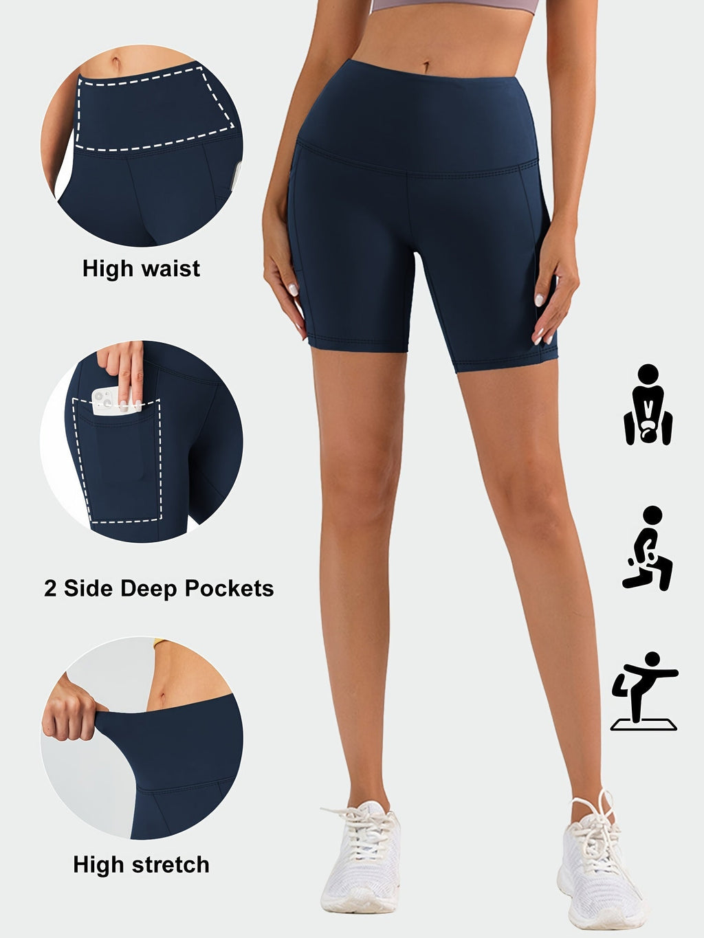 High-Waisted Yoga Shorts for Women, Sweat-Absorbing High-Elasticity Cycling Shorts with Tummy Control, Stretchy Training Running Sports Shorts for Gym Fitness Casual Wear