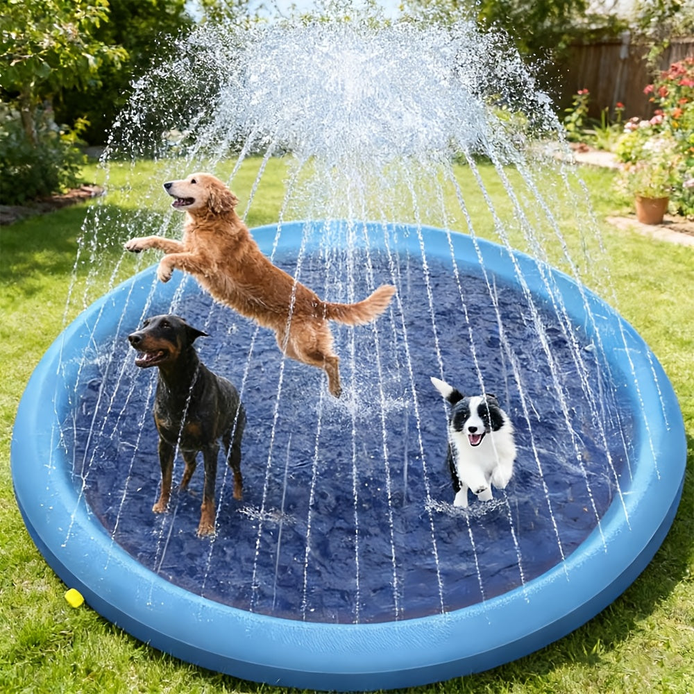 Portable Dog Splash Pad & Bathtub Mat Ultra-Thick 0.6mm Non-Slip Foldable Pet Pool – Summer Outdoor Sprinkler Cooling Water Play Mat for Small Dogs, Puppies & Cats