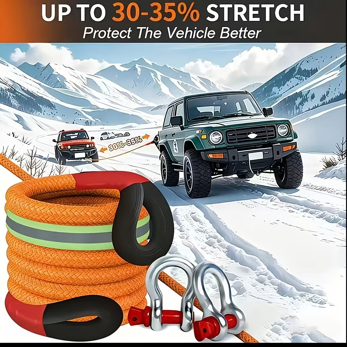 Heavy Duty Tow Rope and Hook Combo Set 196.85 Inch Nylon Recovery Rope 5 18 20 Ton with 2 Steel U-Hooks and Storage Bag Off-Road Vehicle Recovery for Truck SUV UTV ATV Jeep 3 Size Options