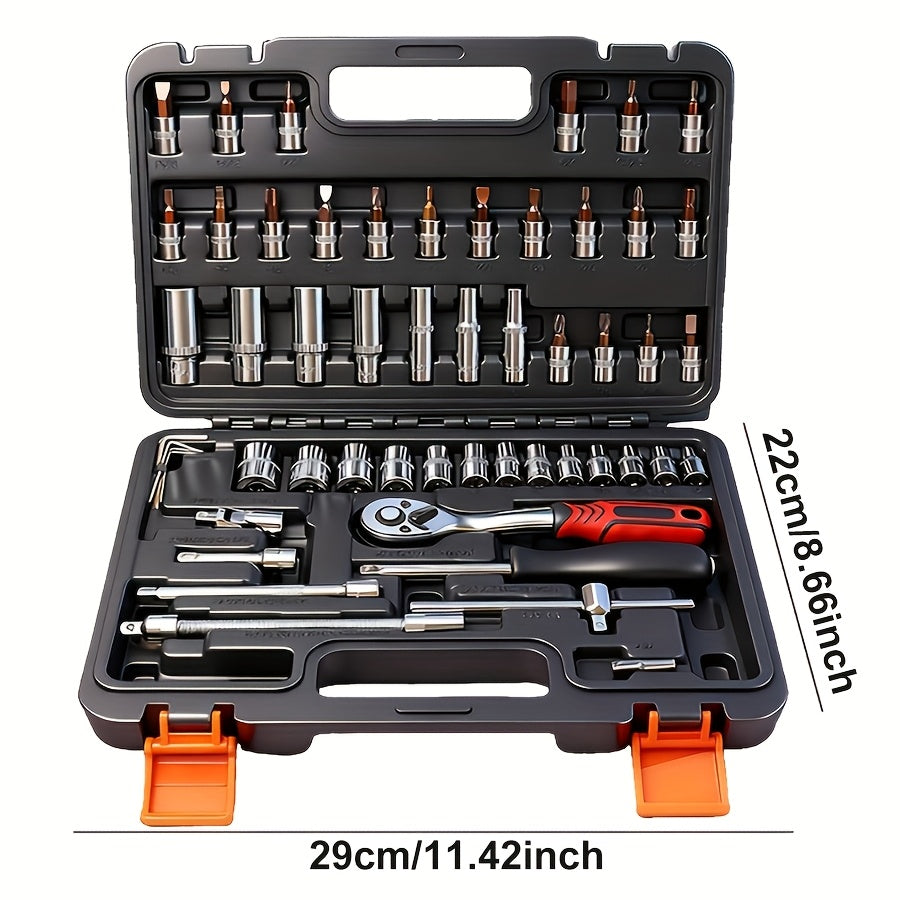 52 Piece Professional Tool Set with Portable Toolbox Multi-Functional Home Car Repair Kit for DIY Enthusiasts Homeowners Mechanics Gift for Men Red Standard Black White