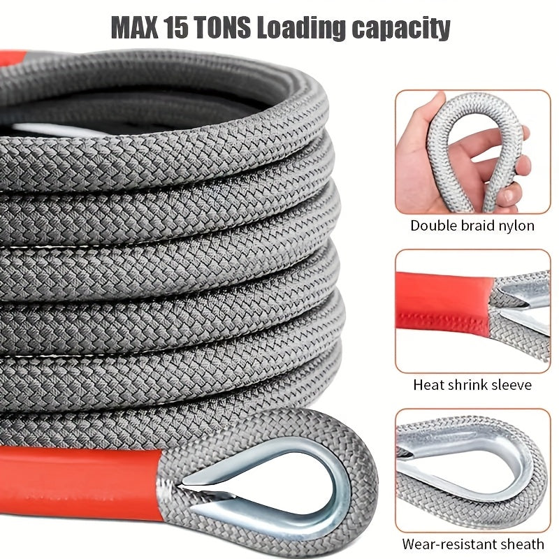 Heavy Duty Tow Rope & Hook Set 16FT Steel U-Shaped Hooks Off-Road SUV Truck Jeep 4x4 Recovery Strap 4 Capacity Options 6613 11023 22046 39683 LBS Emergency Towing Kit
