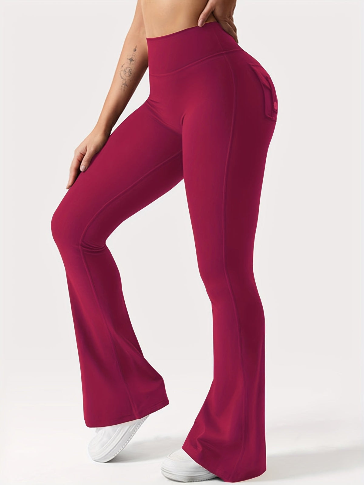 Women's 3-Piece High Waist Flare Yoga Pants Set with Belt and Pockets, Scrunch Butt Lifting Squat Proof 90% Polyester Stretchy Flared Leggings for Workout Gym Running Casual Wear