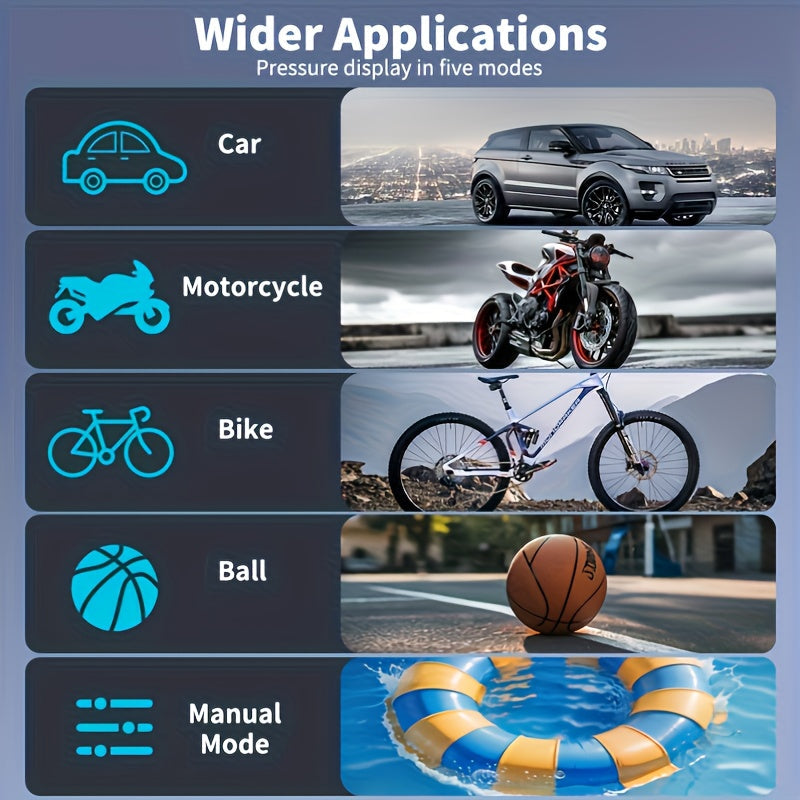 Portable Tire Inflator Air Compressor Pump for Car Tires Bicycle Motorcycle Balls Digital Pressure Gauge Auto Shut-Off LED Light USB Cigarette Lighter 12V Versions Black Blue Pink