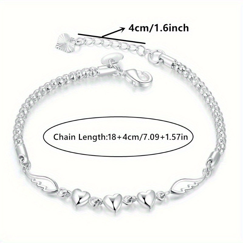 925 Sterling Silver Angel Wings Anklet for Women – Love Heart Charm Chain Anklet Nickel-Free Hypoallergenic Dainty Beach Summer Jewelry Gift for Her Birthday Valentine's Day Anniversary
