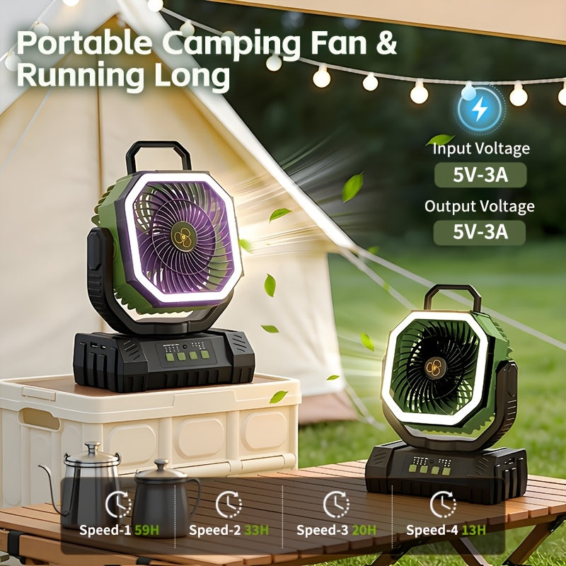 20000mAh Camping Fan with Remote Control LED Light Oscillating 4 Speeds Timer Power Bank - Rechargeable Tent Fan for Camping Picnic BBQ Fishing Outdoor