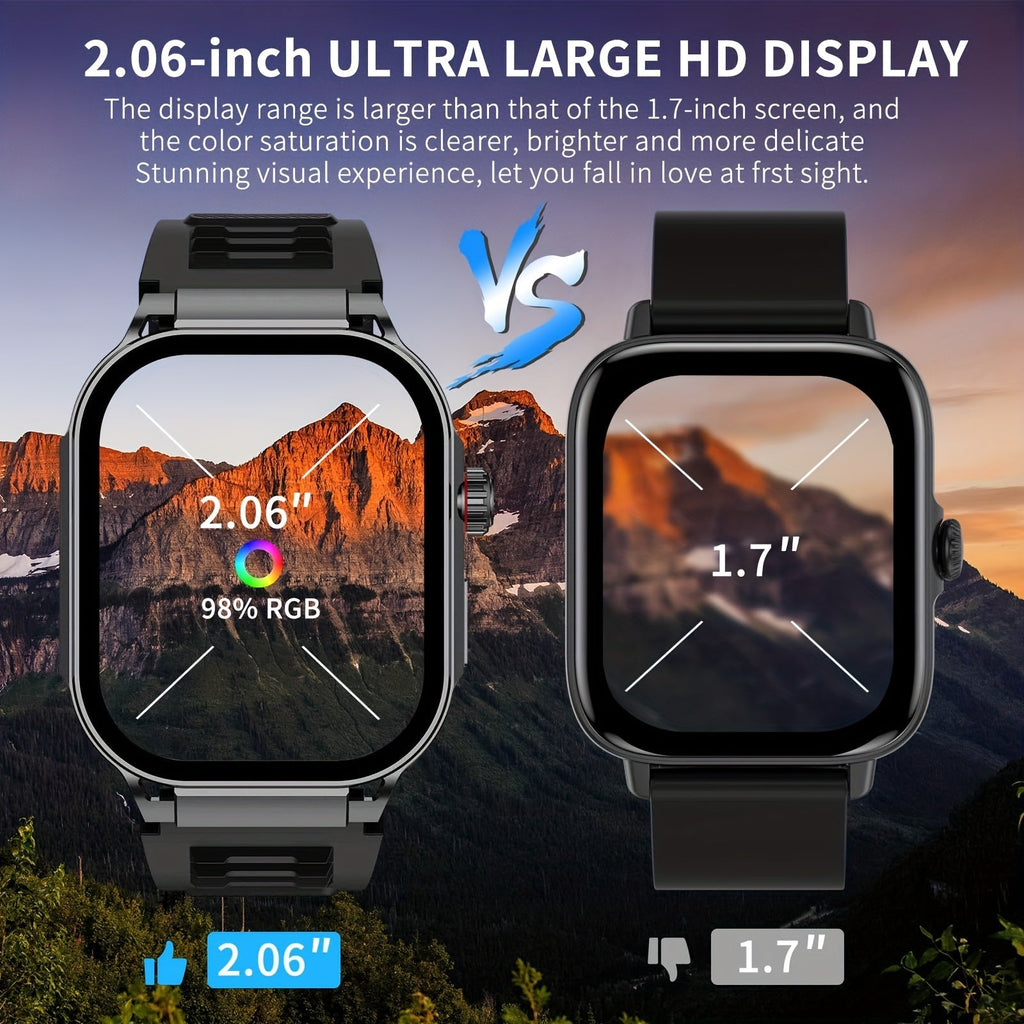 Smartwatch with AI Voice Command 2.1" HD Full Screen Bluetooth 5.3 – 400mAh Battery, Wireless Calls, SMS Alerts, 123+ Sports Modes, Music Playback, Heart Rate & Fitness Tracker for Men Women
