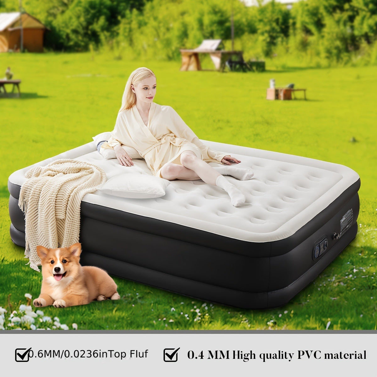 Inflatable Air Mattress with Built-In Pump – Double Height Blow-Up Airbed 16"/18"/21" Thick, 660 Lbs Capacity, Non-Slip Bottom – for Home, Guest Room, Camping & Outdoor Use