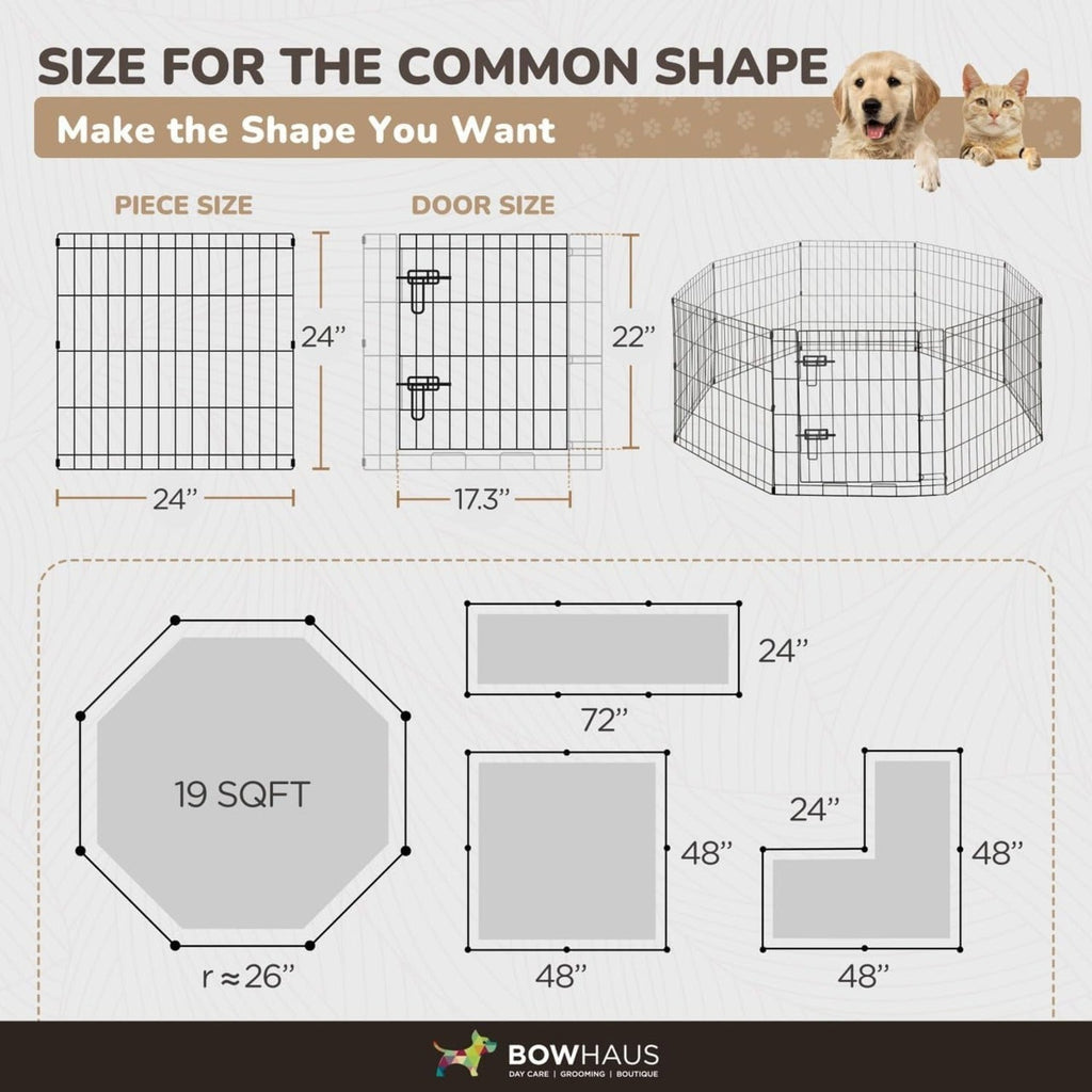 Foldable Dog Playpen 8 Panel – Heavy-Duty Metal Pet Kennel with Gate for Indoor & Outdoor Use, Portable Exercise Fence Cage for Small Dogs & Animals, Available in 24"/30"/36" Heights