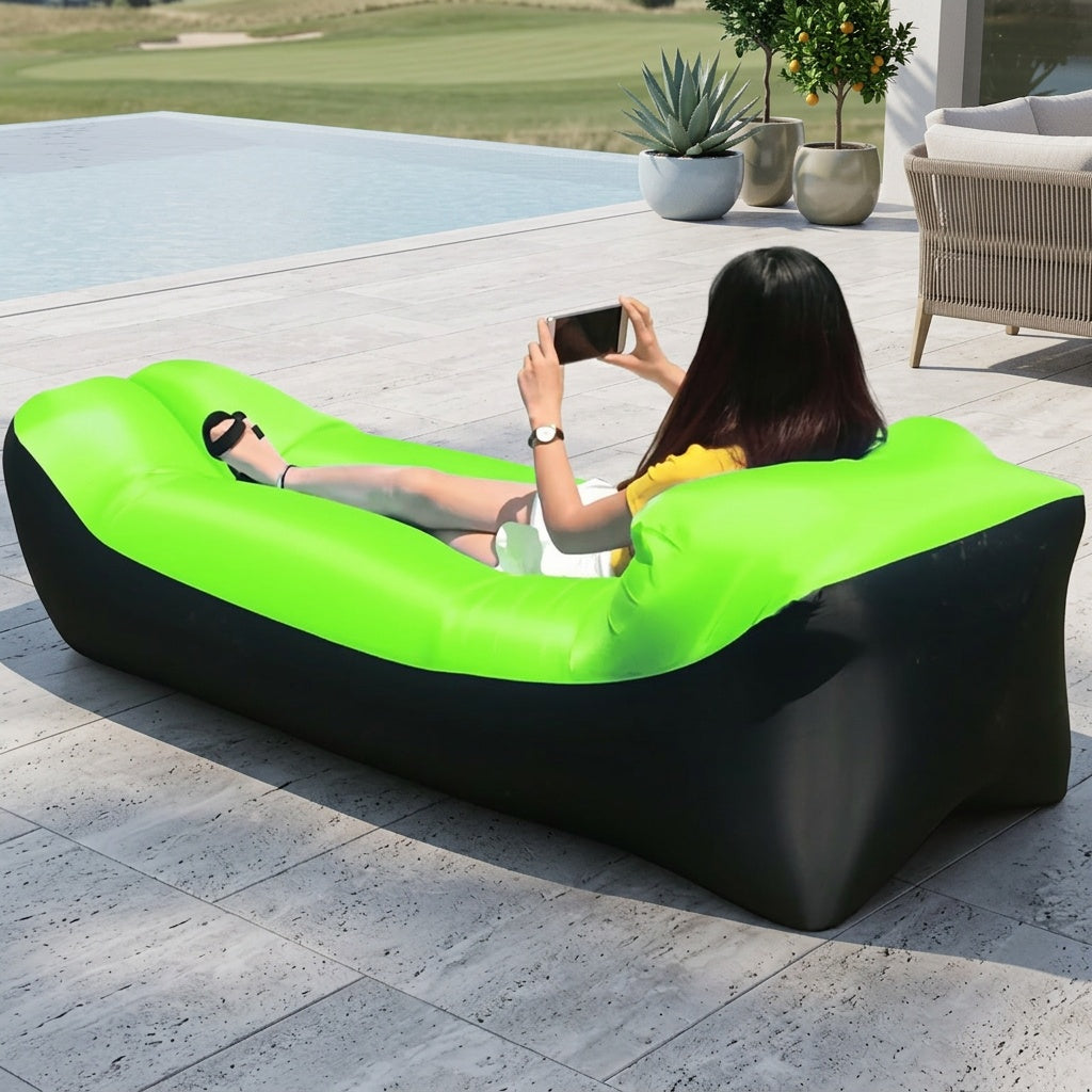 Inflatable Sofa Recliner Chair No Pump Needed – Heavy-Duty Bed-Like Outdoor Lounger, Quick Inflate Lightweight Compact for Camping, Beach, Backyard & Travel, Blue Purple Red Green