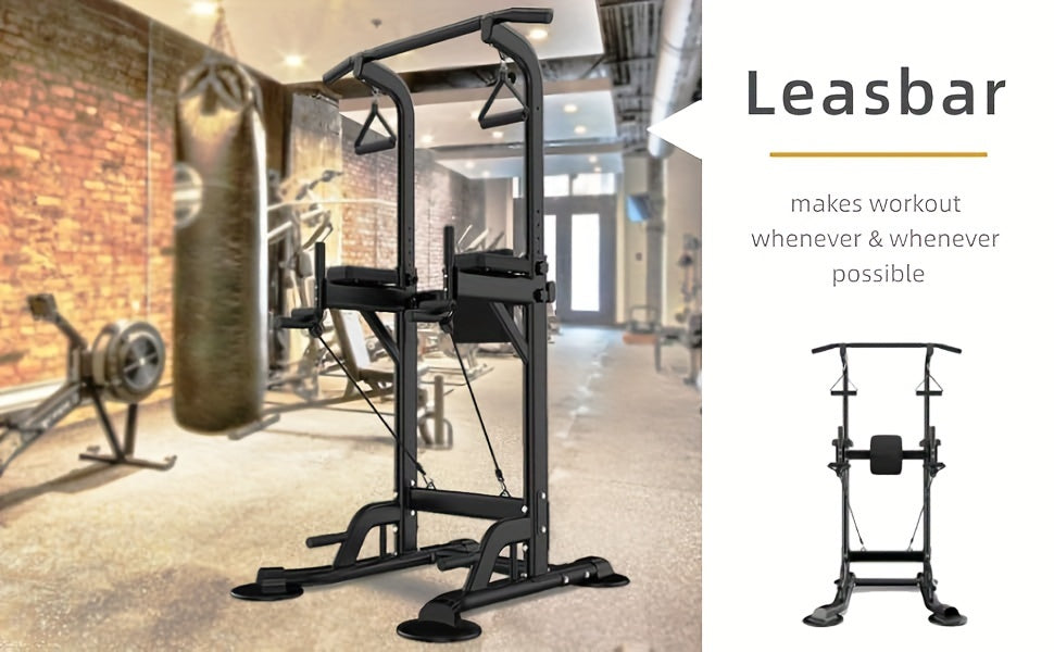 Power Tower Pull Up Bar Dip Station – Adjustable Height 50"-90.6" 330LBS Multi-Function Strength Training Equipment for Men & Women Home Gym, Free Elastic Bands Included